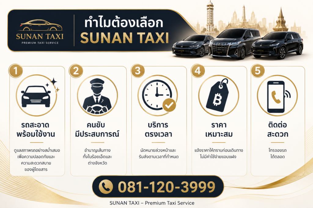 ทำไมต้องเลือกใช้บริการ Sunan Taxi
